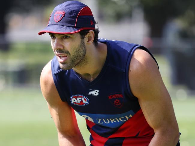 Christian Petracca at Melbourne AFL training at Goschs paddock. Wednesday, February 5. 2025. Picture: David Crosling