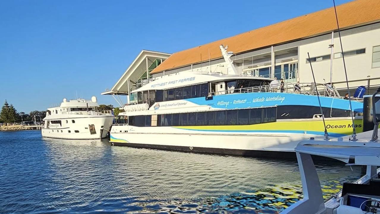 Crew members on-board Rottnest Fast Ferries rescued two scuba divers treading water about three nautical miles off the Perth coastline. Picture: Facebook