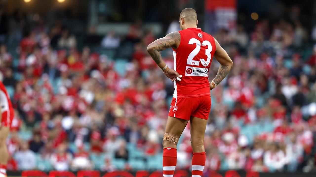 A dejected Lance Franklin. Picture: Phil Hillyard