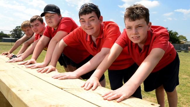 The Yarrabah special needs school at Aspendale has a new fitness track thanks to an anonymous donor who handed the school a cheque for $38,000. The school students now have a great new outdoor fitness track with exercise and activity stations. (L-R) Bailey, Callum, Tyler, Hayden and Ross. Picture: Chris Eastman