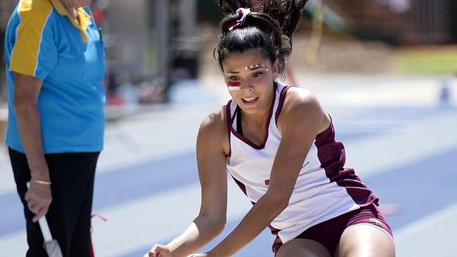 Jaymie Raleigh, St Peters 17, in long jump. (Image Sarah Marshall)