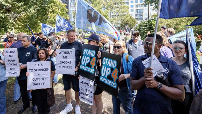 Union members rallied outside Treasury Place on Monday. Picture: David Geraghty