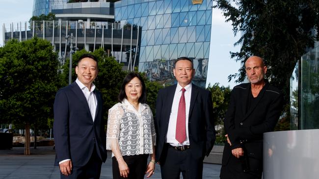 Billy, Linda and Eric Wong from the Golden Century Group together with Maurice Terzini from Bondi Icebergs at Crown Towers in Barangaroo. Picture: Nikki Short