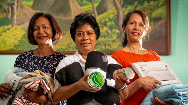 Libania Borges, Sister Odete Moreira and Ginen Borges are some of the volunteers behind the Portuguese &amp; Timorese Social Club donation drive for the victims of flooding in East Timor. Picture: Che Chorley