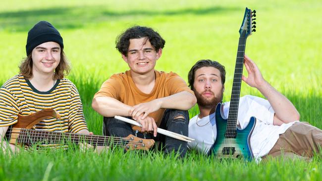 Jack, Oli and Jake Griffiths from the band Dysfunction are finalists in the Battle of the Bands on Australia Day. Picture: Jordan Shields