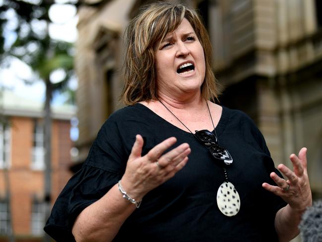 , BRISBANE, AUSTRALIA - NewsWire Photos - MARCH 24, 2021., Angela Lynch AM, the CEO of Women's Legal Service Queensland, speaks outside Parliament House in Brisbane., Picture: NCA NewsWire / Dan Peled