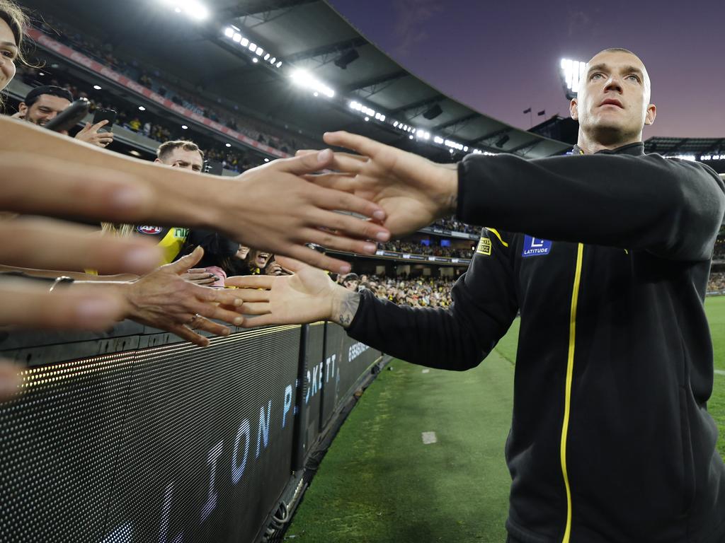 A magical era came to an end on Saturday, with Dustin Martin headlining the departing Tigers stars. Picture: Michael Klein