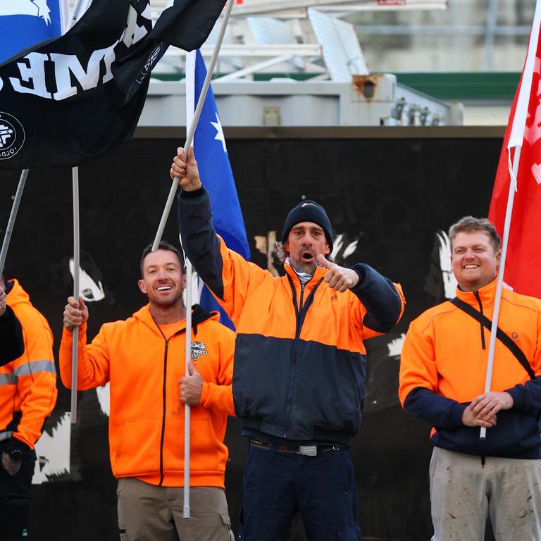 CFMEU workers are again blocking access to Cross River Rail sites across Brisbane this morning. Picture: David Clark