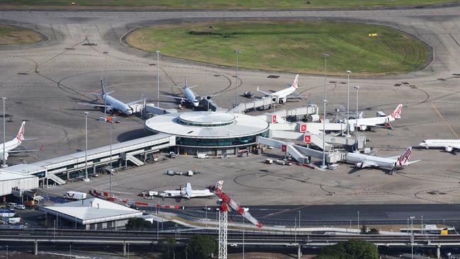 Aerial image of Brisbane Domestic Airport, Virgin planes at the gate.