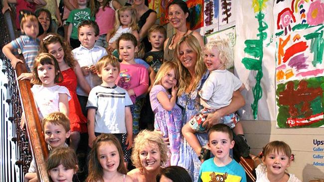 Alleena Bath and her friend and colleague Lisa Gilmore with their group of budding artists at the Gympie gallery.