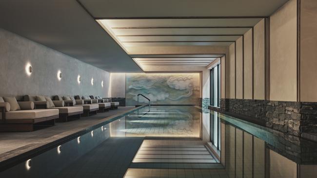 The indoor swimming pool.