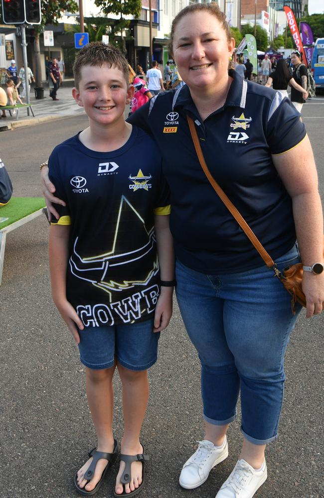 Social pictures from NRL Round 8 Cowboys v Knights at Queensland Country Bank Stadium. Allison Eyles and Benjamin, 11. Picture: Evan Morgan