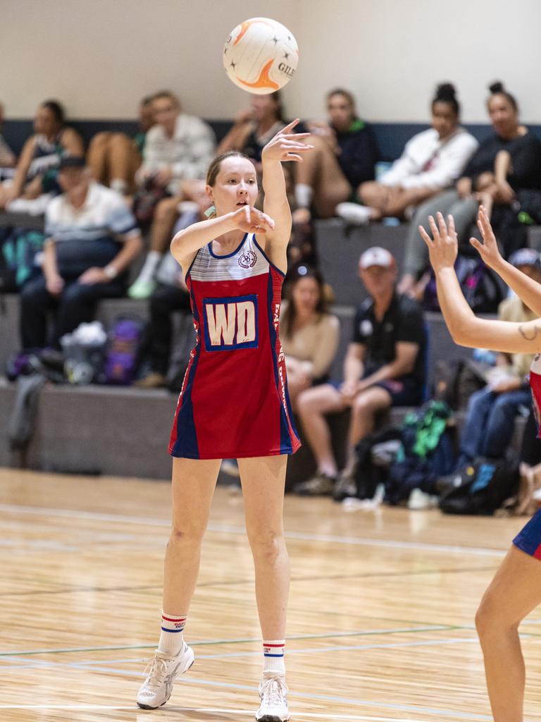 Alesha Rogers of Darling Downs against Peninsula in Queensland School Sport 16-19 Years Girls Netball Championships at Clive Berghofer Arena, St Mary's College, Friday, May 6, 2022. Picture: Kevin Farmer