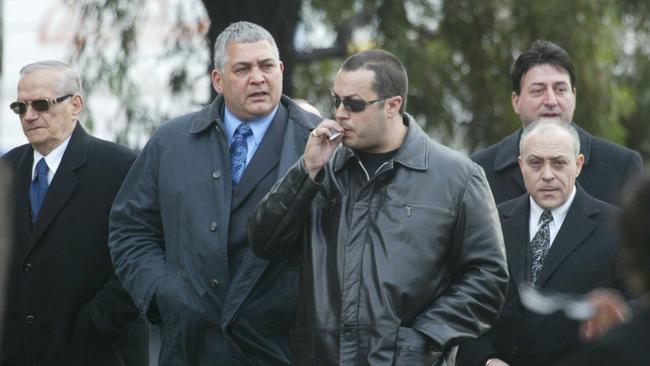 Former champion boxer Mick Gatto arriving at the funeral service of Jason Moran in 2003. Picture Mark Smith