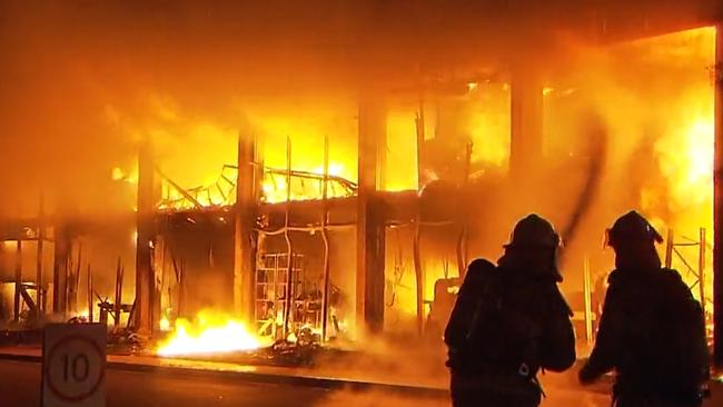 The commercial premises was gutted by the ferocious blaze. Picture: 9 News