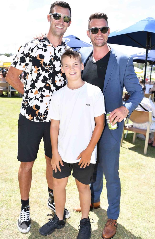 Mat and Daniel Spelman with Daniel Spellman at the Mooloolaba Cup, Sunshine Coast Turf Club. Picture: Patrick Woods.