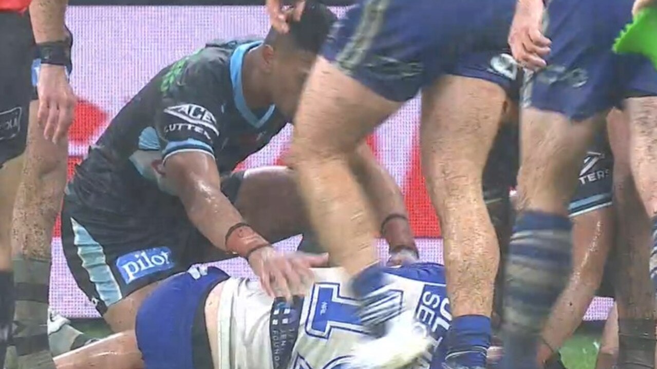 Sharks players were first to the youngster. Photo: Fox Sports