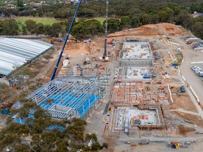 Premier Peter Malinauskas and Infrastructure Minister Tom Koutsantonis on the progress at the $135m Adelaide Aquatic Centre.