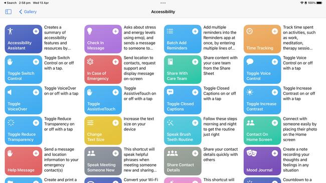 Apple's shortcuts app includes a host of pre-programmed accessibility options.