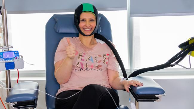 Milica Milutinovic has her final treatment at Sydney Southwest Private Hospital on Friday. Picture: Tommy Larkin