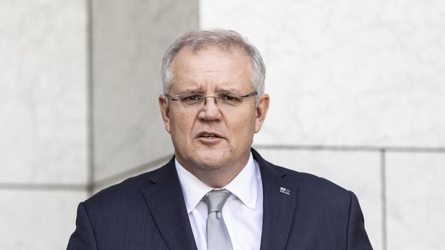 Scott Morrison announces the formation of a COVID-19 commission in Canberra on Wednesday. Picture: Gary Ramage