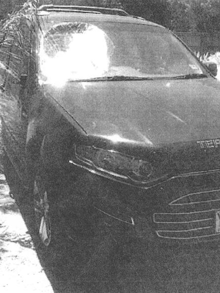 The Andrews damaged car after their crash with a cyclist.