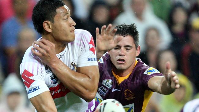 Israel Folau in action for the Storm during the 2008 NRL semi-final against the Broncos.