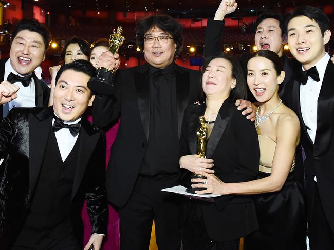 Best Picture Award winners for Parasite pose onstage during the 92nd Annual Academy Awards. Picture: Getty