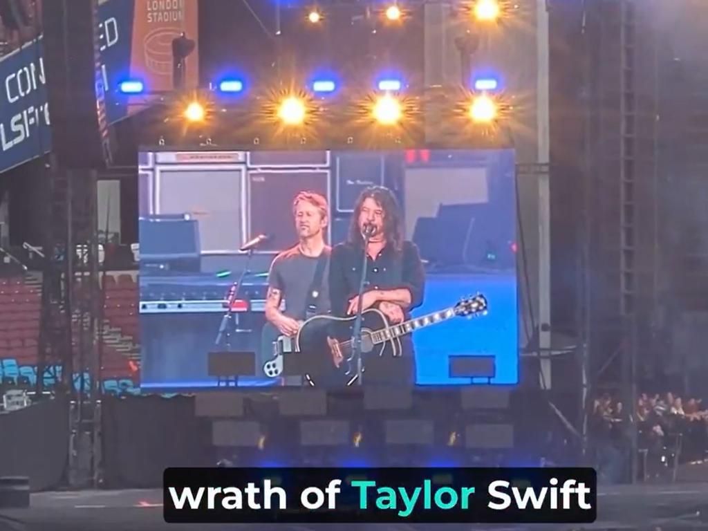 Dave Grohl appeared to take a swipe at Taylor Swift during the Foo Fighter’s concert at London Stadium over the weekend. Picture: Twitter
