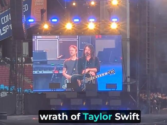 Dave Grohl appeared to take a swipe at Taylor Swift during the Foo Fighter’s concert at London Stadium over the weekend. Picture: Twitter