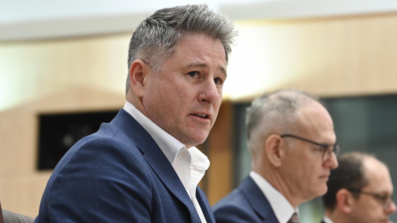 Mike Sneesby fronted the Joint Select Committee on Social Media and Australian Society in Canberra alongside other major media executives in June. Picture: NewsWire / Martin Ollman