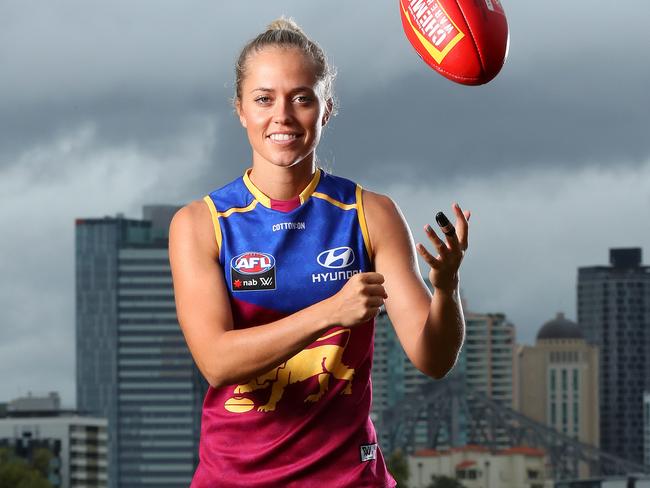 WARNING Holding for Saturday- Contact the Courier-Mail picture desk before use. Brisbane AFLW player Kaitlyn Ashmore, New Farm Park, Brisbane. Photographer: Liam Kidston.