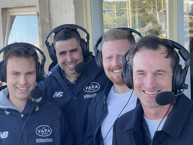 VAFA commentators Josh Hereot, Joe Pignataro and Nick Duxson with Andrew Dillon. Picture: Supplied