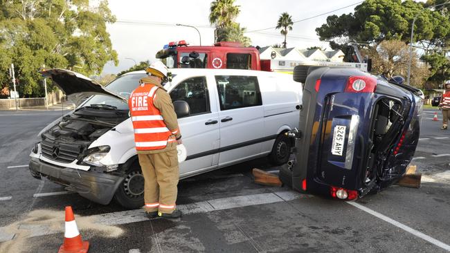 SA Police and MFS respond to a car crash on Greenhill Rd, Parkside. Picture: File