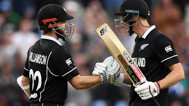 Kane Williamson and Mitchell Santner after their thrilling win.