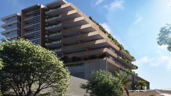 Artist's impression of C.ex Group's proposed highrise in the Coffs CBD. View from Harbour Dr.