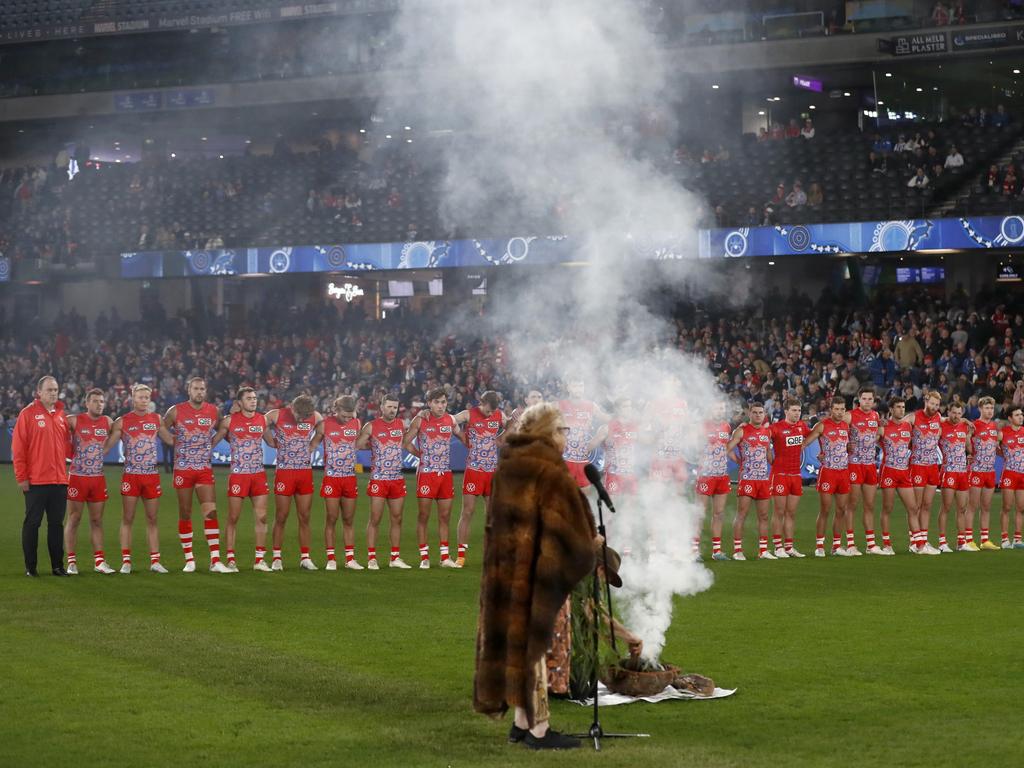 Newman argues the ceremony is being used for political purposes. Picture: Darrian Traynor/AFL Photos/via Getty Images