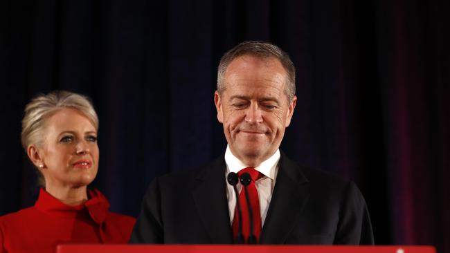 Bill Shorten conceding defeat in 2019 federal election. Picture: Getty Images