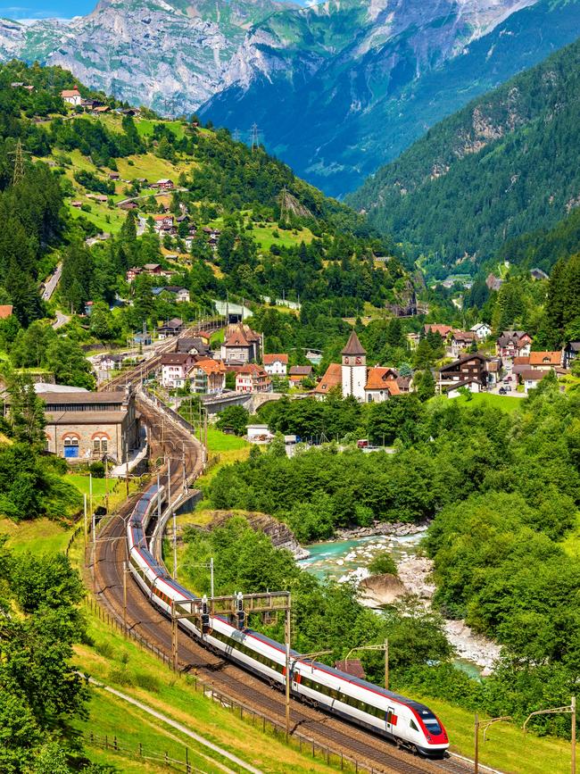 Mountain scenery abounds in Switzerland.