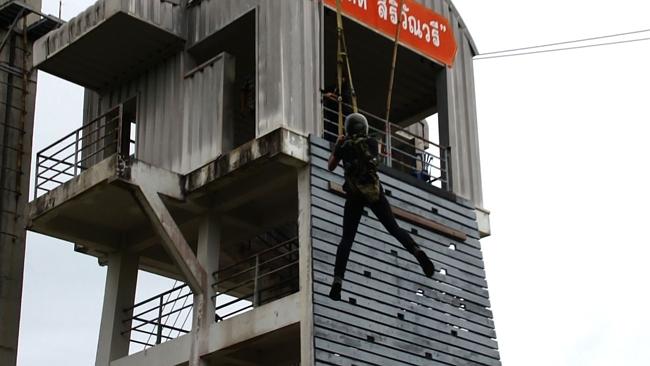 The moment Abboud is forced to simulate jumping out of a helicopter. Picture: The Feed/SBS 2