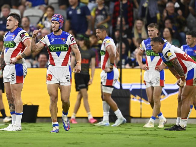 Dejected Knights after another finals failure. Picture: Ian Hitchcock/Getty Images