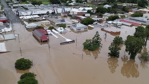 Gympie’s CBD is bracing for a second flood in less than three months, though Council says it will not be anywhere near as devastating as the February floods. Shown here is the Gympie CBD during the February floods. Photo: Infinity Flights Photography