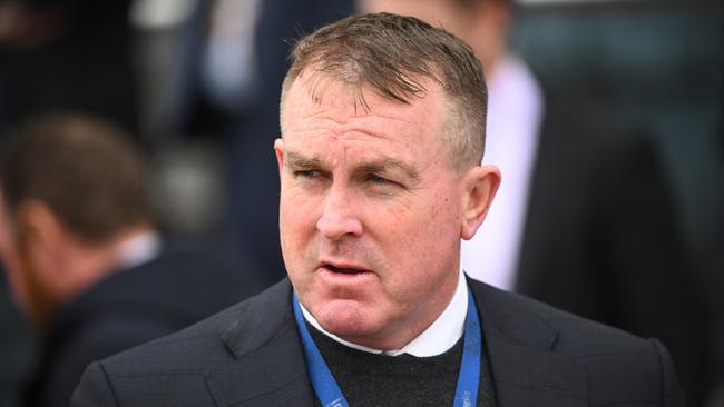MELBOURNE, AUSTRALIA - OCTOBER 12: Trainer John O'Shea is seen after Shalailed finished 2nd in Race 7, the Catanach's Jewellers Blue Sapphire, during Caulfield Thousand Guineas Day at Caulfield Racecourse on October 12, 2022 in Melbourne, Australia. (Photo by Vince Caligiuri/Getty Images)