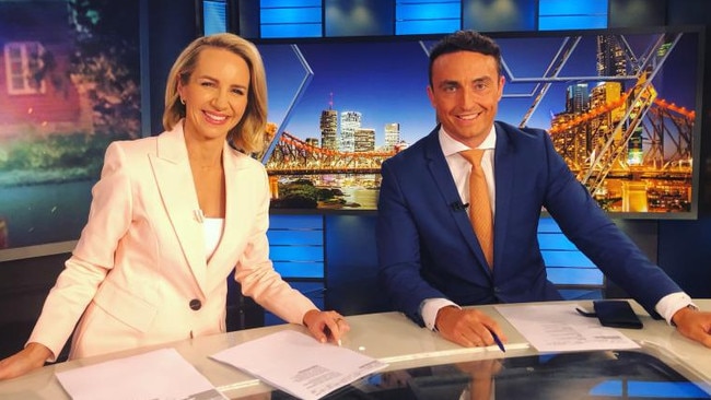 Former 7 reporter Ben Murphy on the desk with Katrina Blowers. Credit: LinkedIn