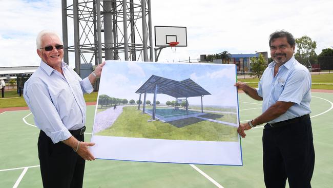 Darwin Lord Mayor Kon Vatskalis with Darwin Alderman Peter Pangquee, Darwin Council will invest $5 million into the building better suburbs projects to upgrade community infrastructure to achieve a "city of colour" Picture Katrina Bridgeford.