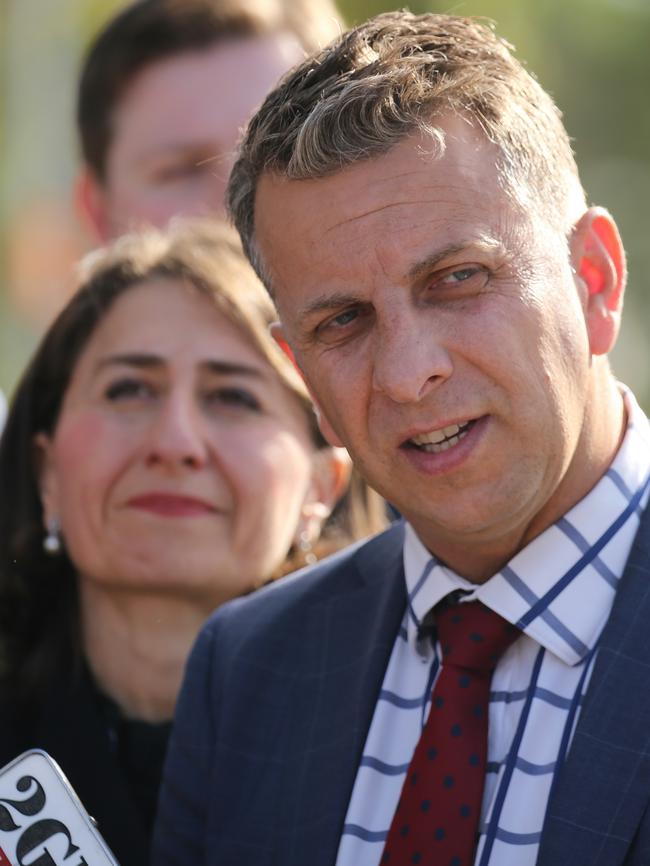 Andrew Constance at North Strathfield train station this morning. Picture: John Grainger