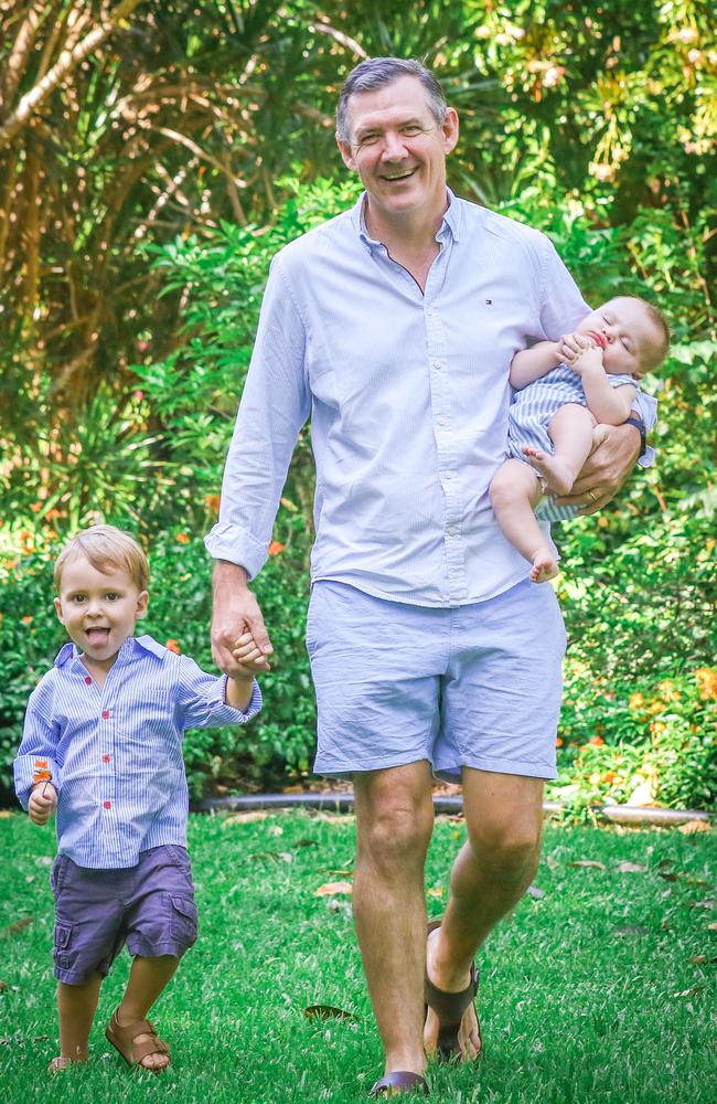 Michael Gunner and sons Hudson and Nash ahead of his new role working with Fortescue Future Industries. Picture: Glenn Campbell