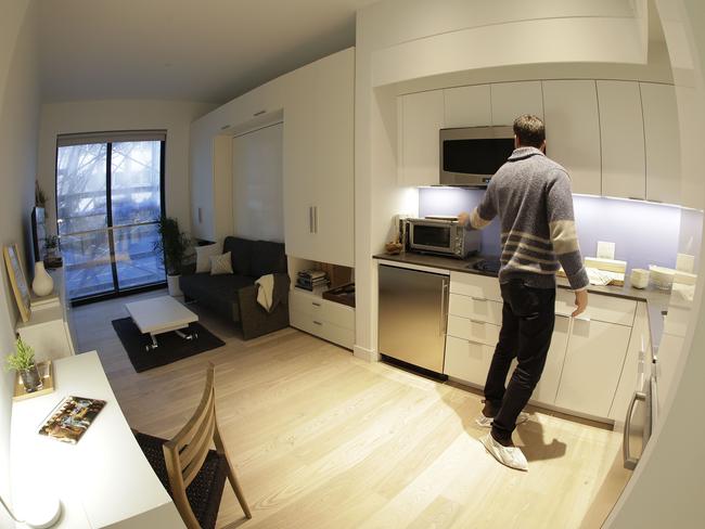 As the city-sponsored “micro-apartment” project nears completion, it’s setting an example for tiny dwellings that the nation’s biggest city sees as an aid to easing its affordable housing crunch. Picture: Julie Jacobson