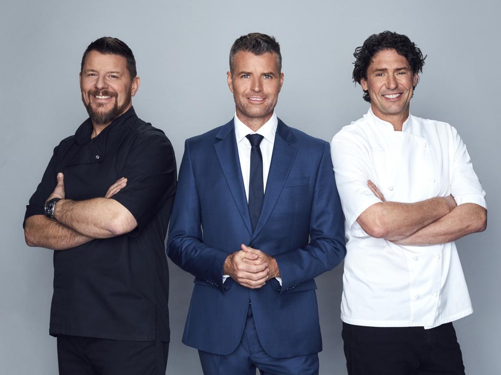 Pete Evans, pictured with his former My Kitchen Rules judges Manu Feildel and Colin Fassnidge, does not look like this anymore.