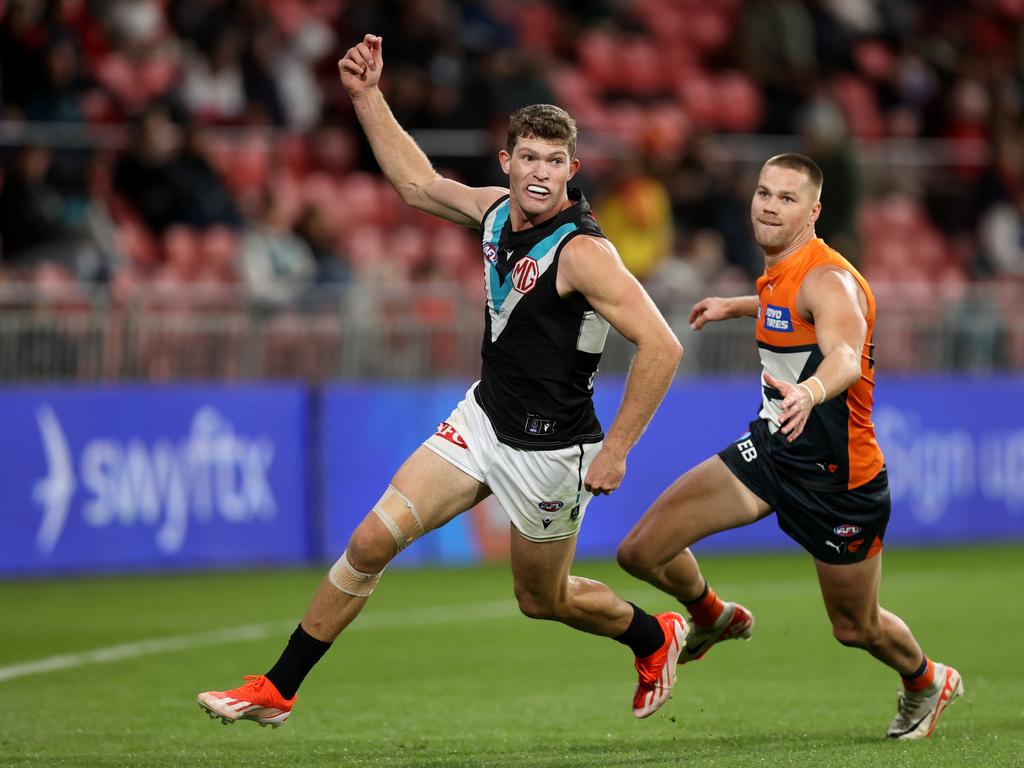 Mitch Georgiades has been papering over the cracks in the Port Adelaide forward line this season. Picture: Jason McCawley/AFL Photos/via Getty Images.